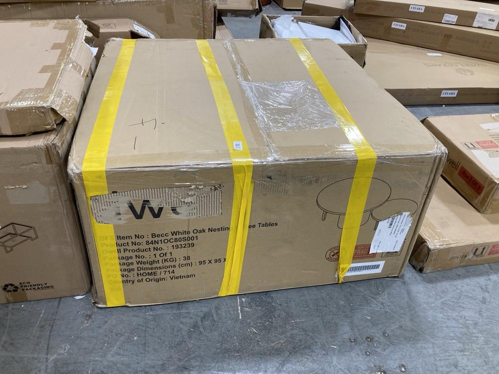 Lot 441  
            Chesterfield SR38 - Collection or Optional Delivery Available 

                
DFS OAK NESTING COFFEE TABLES IN WHITE - ORIGINAL RRP £399 (LOCATION: SR38 B6) (B...