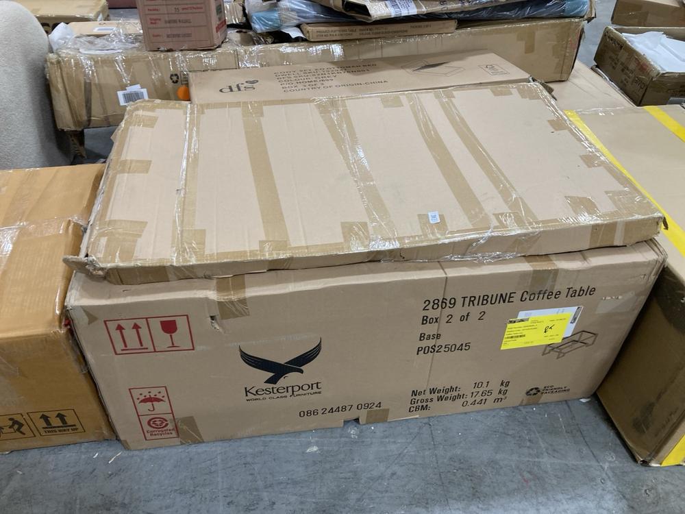 Lot 442  
            Chesterfield SR38 - Collection 

                
DFS GLASS COFFEE TABLE IN GOLD WIREFRAME - ORIGINAL RRP £699 (COLLECTION ONLY) (L...