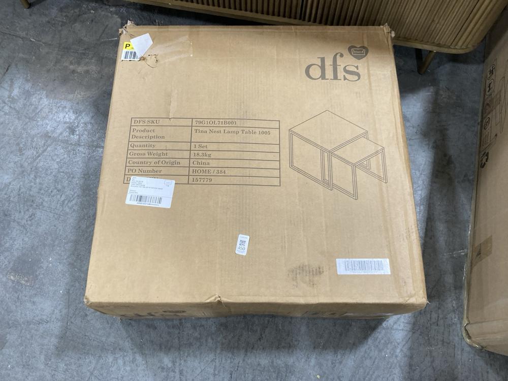 Lot 450  
            Chesterfield SR38 - Collection or Optional Delivery Available 

                
DFS NEST LAMP TABLE IN WHITE / BLACK - ORIGINAL RRP £149 (LOCATION: SR38 B6) (H28...