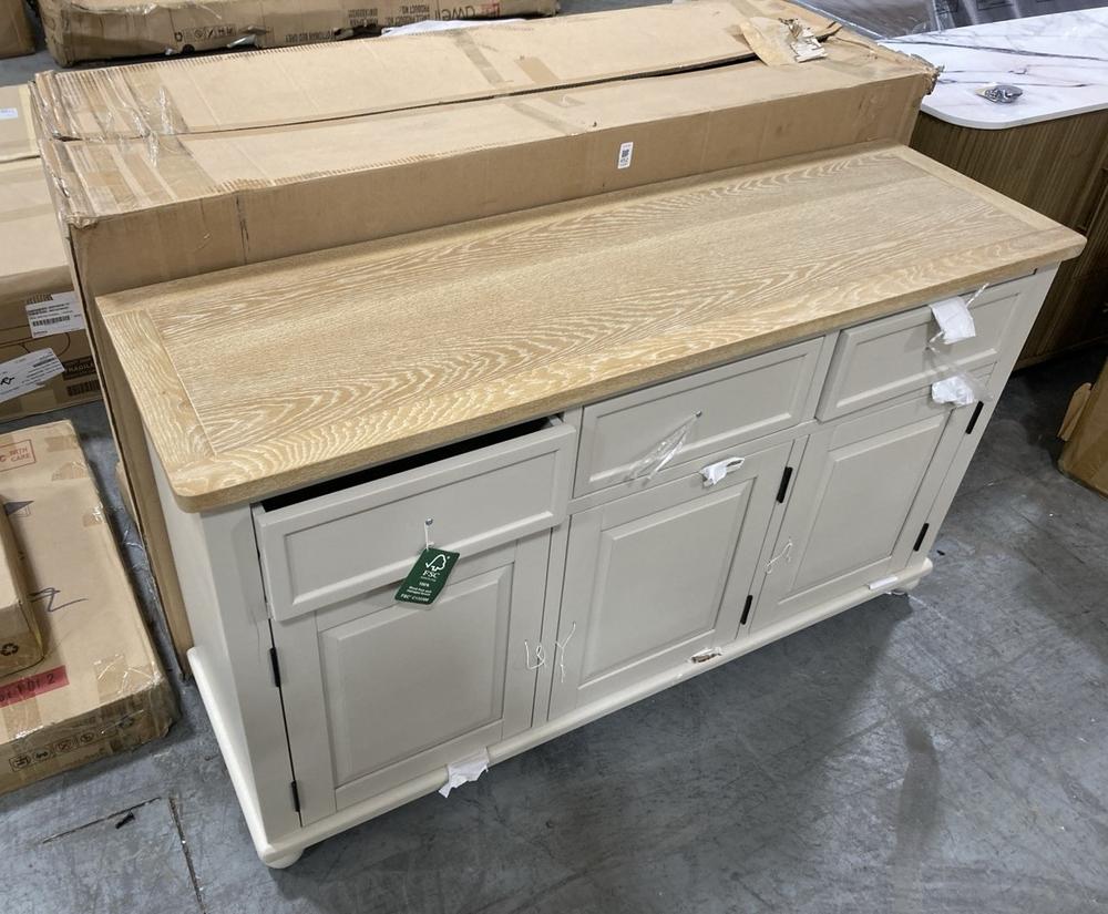 Lot 452  
            Chesterfield SR38 - Collection or Optional Delivery Available 

                
DFS 3 DOOR 3 DRAWER SIDEBOARD IN WHITE / NATURAL (LOCATION: PREMIUM)