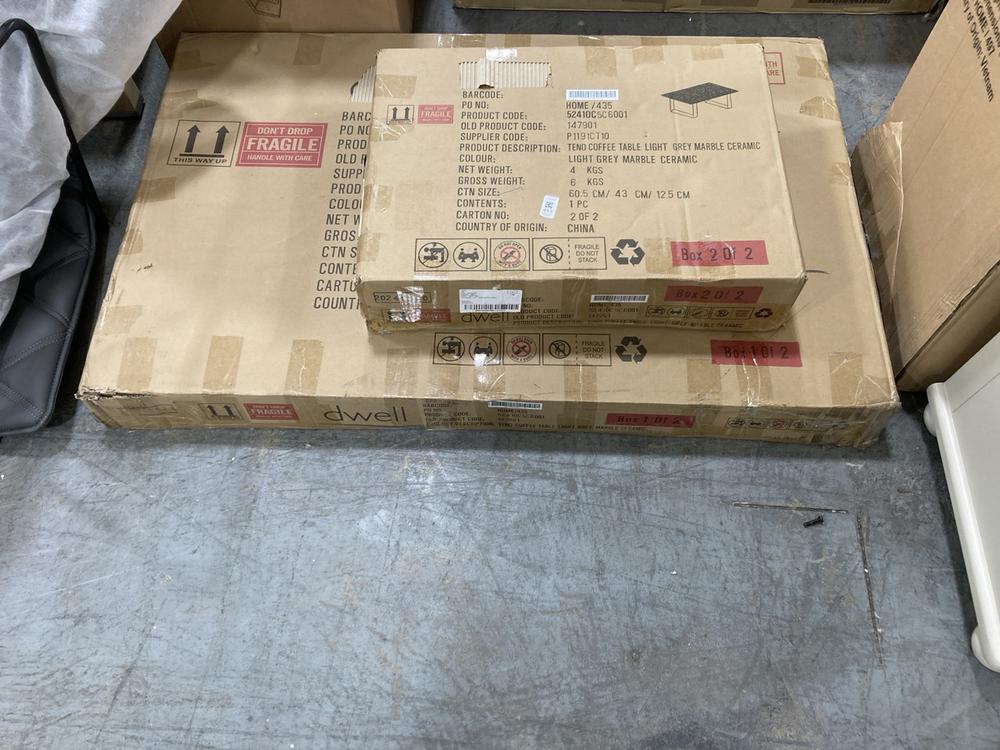 Lot 453  
            Chesterfield SR38 - Collection 

                
DFS COFFEE TABLE IN LIGHT GREY MARBLE CERAMIC - ORIGINAL RRP £269 (COLLECTION ONL...