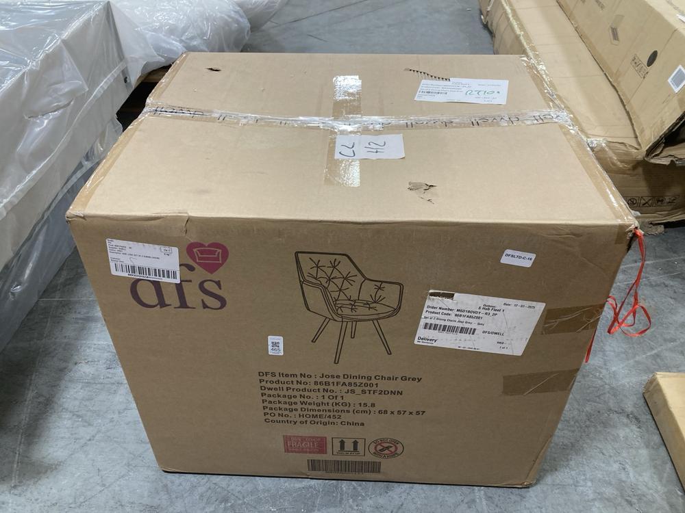 Lot 465  
            Chesterfield SR38 - Collection or Optional Delivery Available 

                
DFS SET OF 2 DINING CHAIRS IN GREY - ORIGINAL RRP £199 (LOCATION: SR38 B6) (BBX5O...