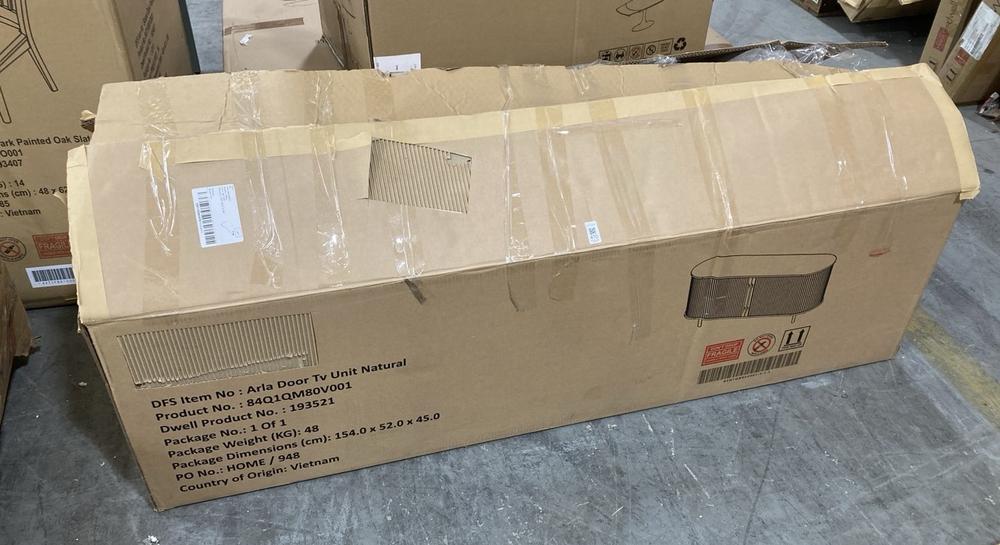 Lot 470  
            Chesterfield SR38 - Collection or Optional Delivery Available 

                
DFS RIBBED DOOR TV UNIT IN NATURAL FINISH - ORIGINAL RRP £479 (LOCATION: SR38 B6)...