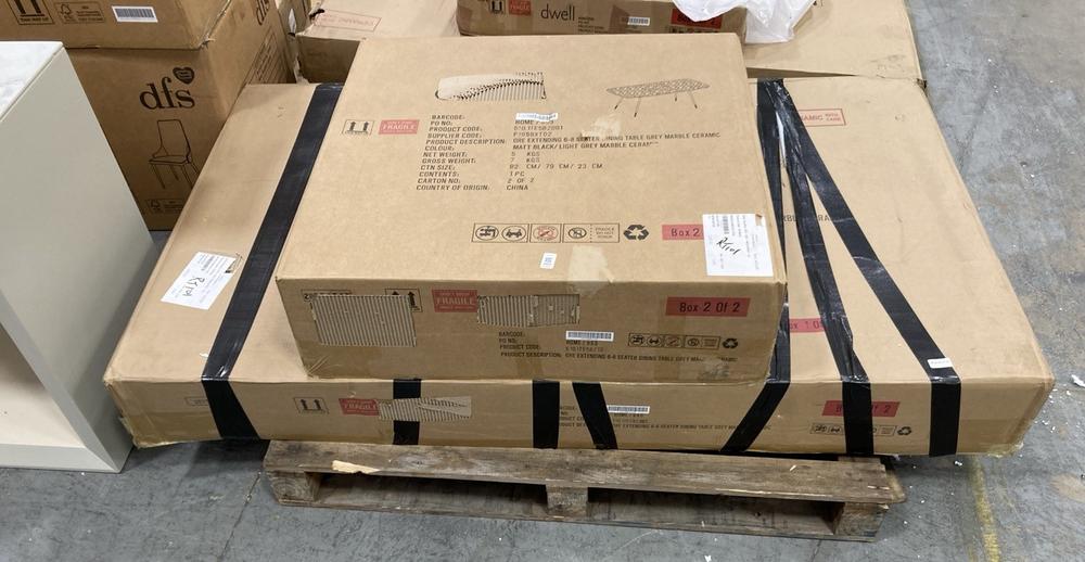 Lot 480  
            Chesterfield SR38 - Collection 

                
DFS EXTENDING 6-8 SEATER DINING TABLE IN GREY MARBLE CERAMIC (COLLECTION ONLY) (L...