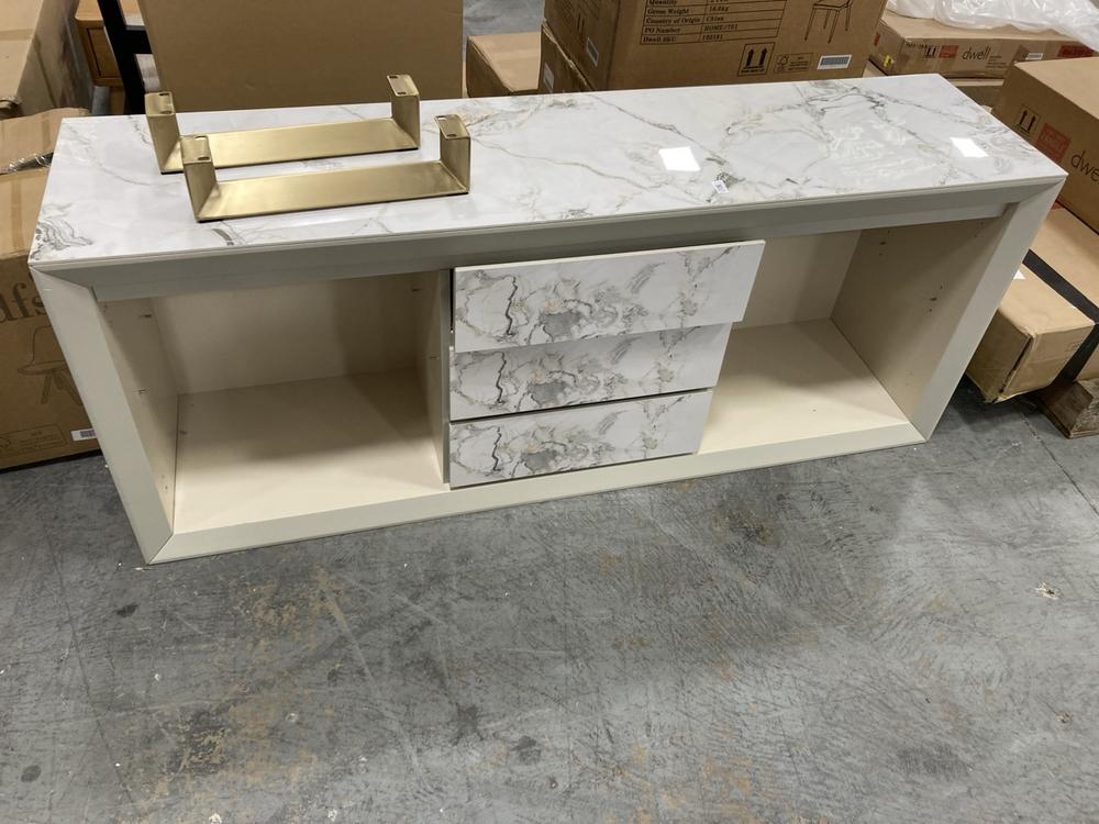 Lot 481  
            Chesterfield SR38 - Collection 

                
DFS SIDE BOARD IN WHITE MARBLE EFFECT FINISH (COLLECTION ONLY) (LOCATION: SR38 B5)