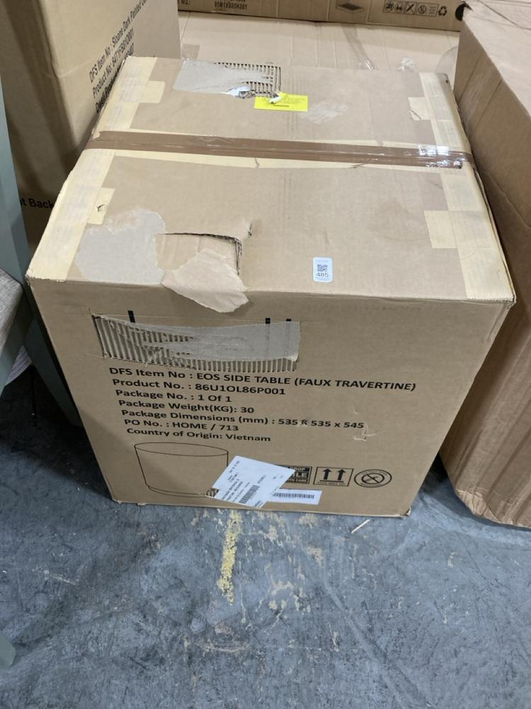 Lot 485  
            Chesterfield SR38 - Collection 

                
DFS SIDE TABLE IN FAUX TRAVERTINE (COLLECTION ONLY) (LOCATION: SR38 B5)