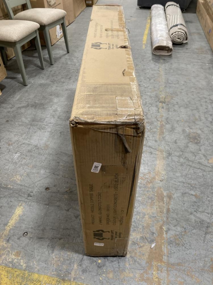 Lot 489  
            Chesterfield SR38 - Collection or Optional Delivery Available 

                
DFS COFFEE TABLE IN LIGHT CONCRETE / USED BLACK (LOCATION: SR38 B5)