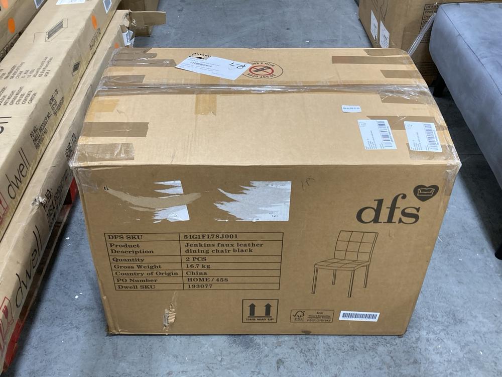 Lot 513  
            Chesterfield SR38 - Collection or Optional Delivery Available 

                
DFS SET OF 2 JENKINS FAUX LEATHER DINING CHAIR IN BLACK (LOCATION: SR38 B4)