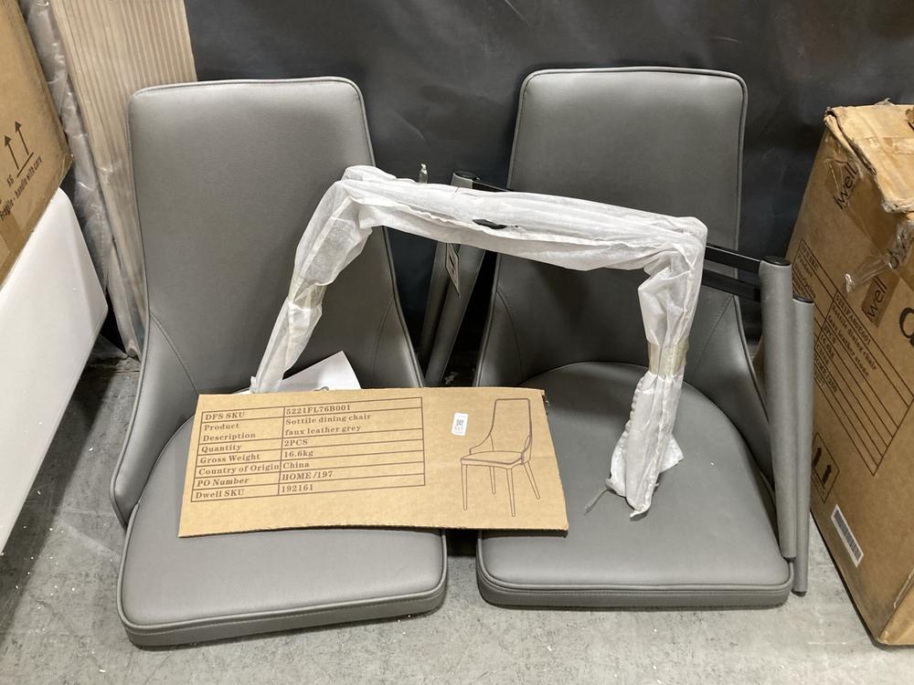 Lot 517  
            Chesterfield SR38 - Collection or Optional Delivery Available 

                
DFS SET OF 2 FAUX LEATHER DINING CHAIRS IN SLATE GREY (LOCATION: SR38 B4)