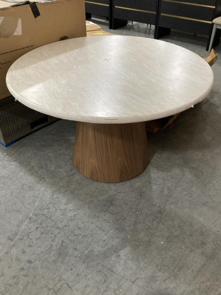 Lot 524  
            Chesterfield SR38 - Collection 

                
DFS TRAVERTINE EFFECT DINING TABLE IN OFF WHITE / WOOD FINISH (COLLECTION ONLY) (...