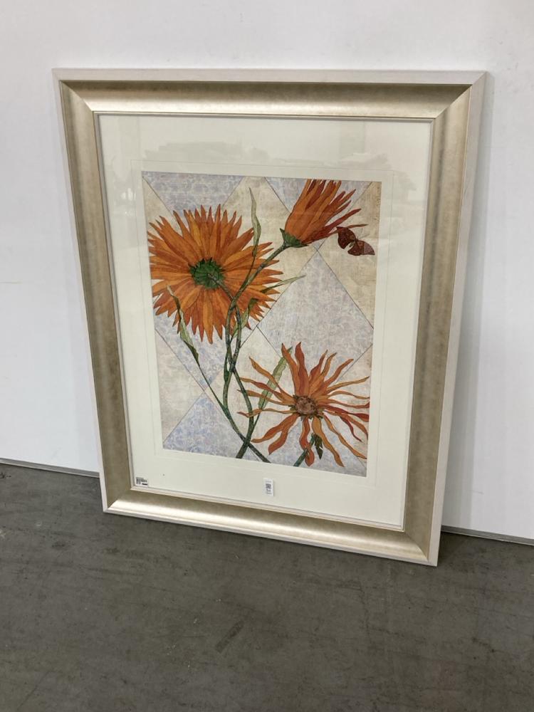 Lot 54  
            Chesterfield SR38 - Collection 

                
DFS ORANGE DAISIES FRAMED WALL ART 74 X 94 CM IN WHITE / SILVER FRAME (COLLECTION...