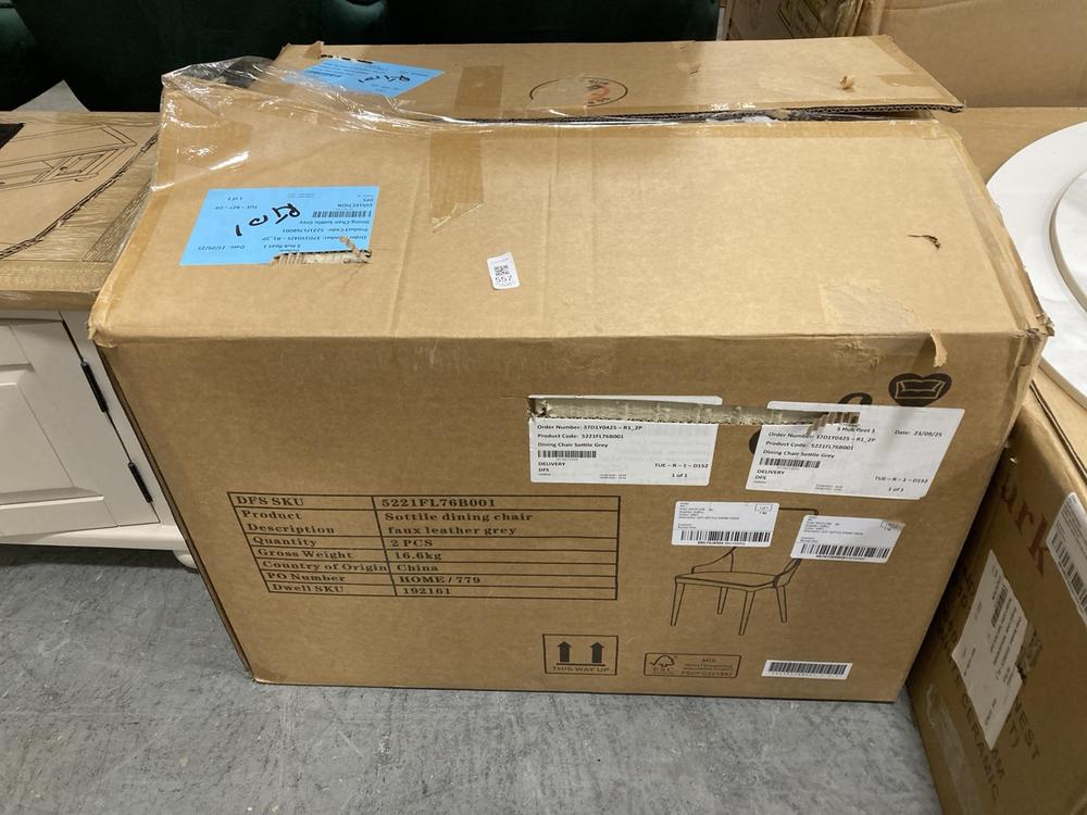 Lot 557  
            Chesterfield SR38 - Collection or Optional Delivery Available 

                
DFS SET OF 2 FAUX LEATHER DINING CHAIRS IN GREY (LOCATION: SR38 B4) (BBILP6JK854,...