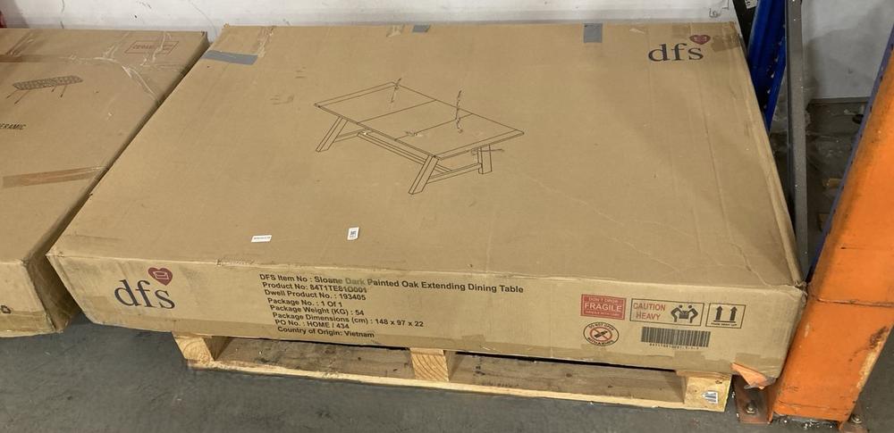 Lot 562  
            Chesterfield SR38 - Collection or Optional Delivery Available 

                
DFS EXTENDING DINING TABLE IN DARK PAINTED OAK (LOCATION: SR38 B4)