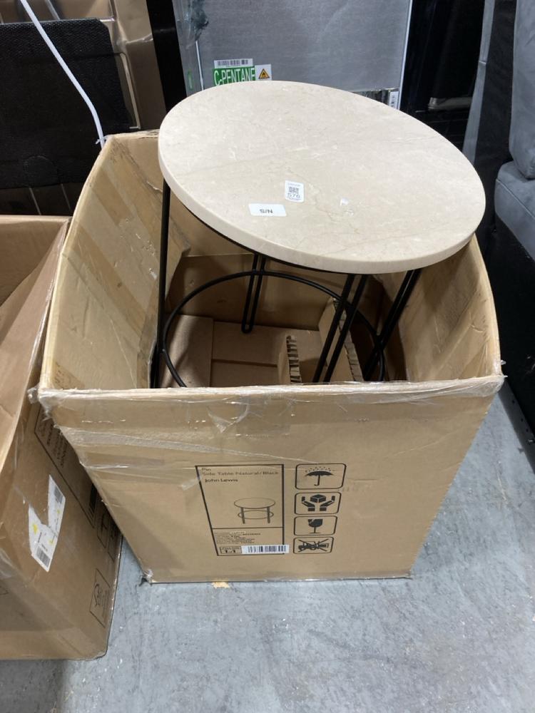 Lot 576  
            Chesterfield SR38 - Collection 

                
JOHN LEWIS PINE SIDE TABLE IN CREAM MARBLE / BLACK (COLLECTION ONLY)
