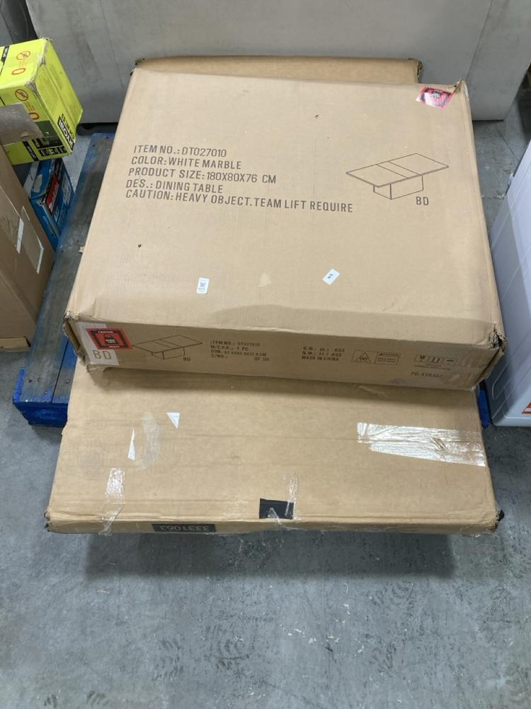 Lot 605  
            Chesterfield SR38 - Collection or Optional Delivery Available 

                
180X80X76 WHITE MARBLE DINING TABLE TO INCLUDE CLASSIC MEDINA 6 SEATER DINING TABLE