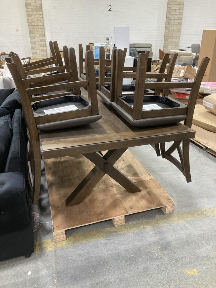 Lot 610  
            Chesterfield SR38 - Collection or Optional Delivery Available 

                
BLAKELEY EXTENDING DINING TABLE + 6 CROSS BACK DINING CHAIRS DINING SET IN DARK B...