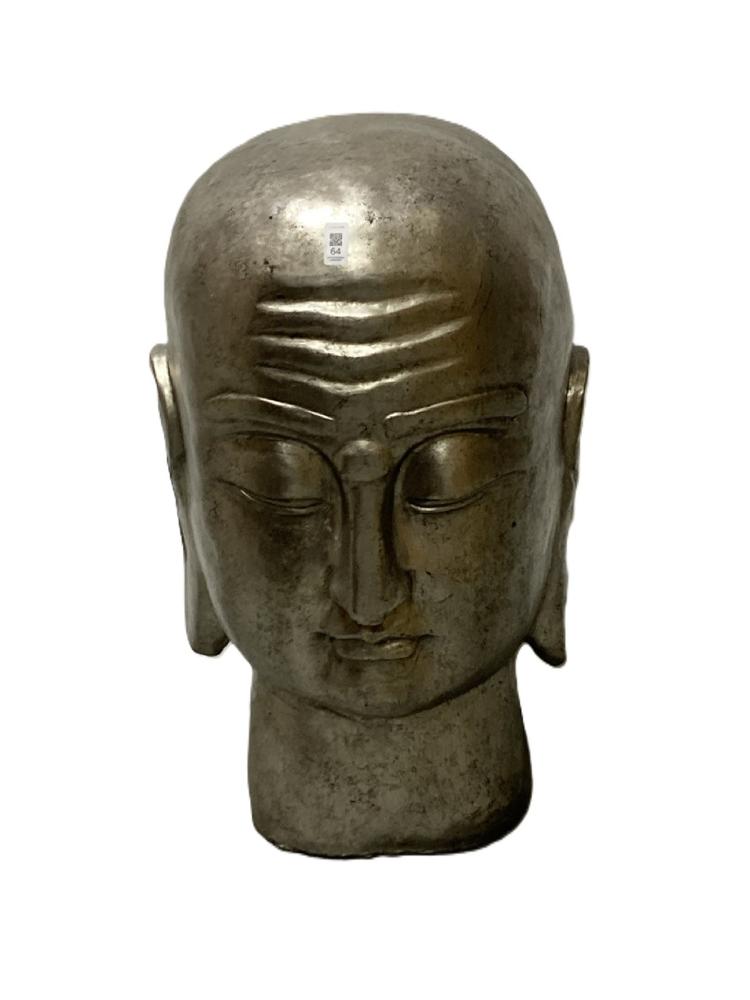 Lot 64  
            Chesterfield SR38 - Collection 

                
DFS LARGE BUDDHA HEAD ORNAMENT / STATUE IN SILVER FINISH (COLLECTION ONLY) (LOCAT...