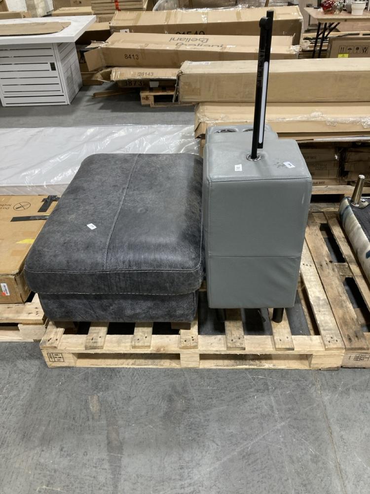 Lot 690  
            Chesterfield SR38 - Collection or Optional Delivery Available 

                
FOOT POUFFE IN CHARCOAL GREY LEATHER STYLE FABRIC TO INCLUDE SOFA PART IN LIGHT G...