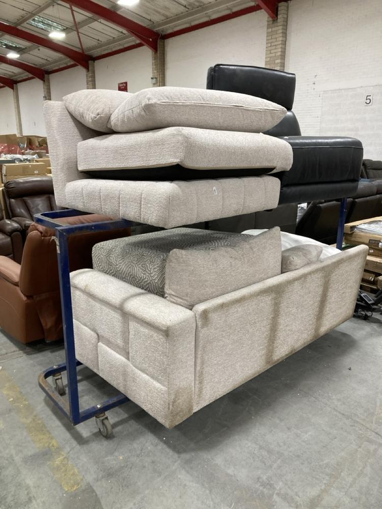 Lot 699  
            Chesterfield SR38 - Collection 

                
QTY OF ASSORTED SOFA PARTS TO INCLUDE FOOT POUFFE IN CREAM / BEIGE TOPOGRAPHIC PA...