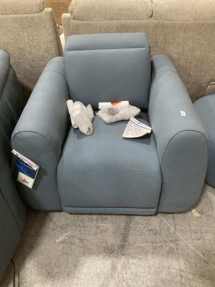 Lot 708  
            Chesterfield SR38 - Collection or Optional Delivery Available 

                
LA-Z-BOY POWER RECLINER ARMCHAIR IN MUTED OCEAN BLUE LEATHER STYLE FINISH (LOCATI...