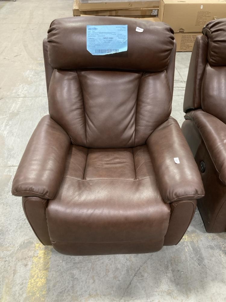 Lot 713  
            Chesterfield SR38 - Collection or Optional Delivery Available 

                
LA-Z-BOY POWER RECLINER ARMCHAIR IN BROWN LEATHER STYLE FINISH (LOCATION: SR38 A5)