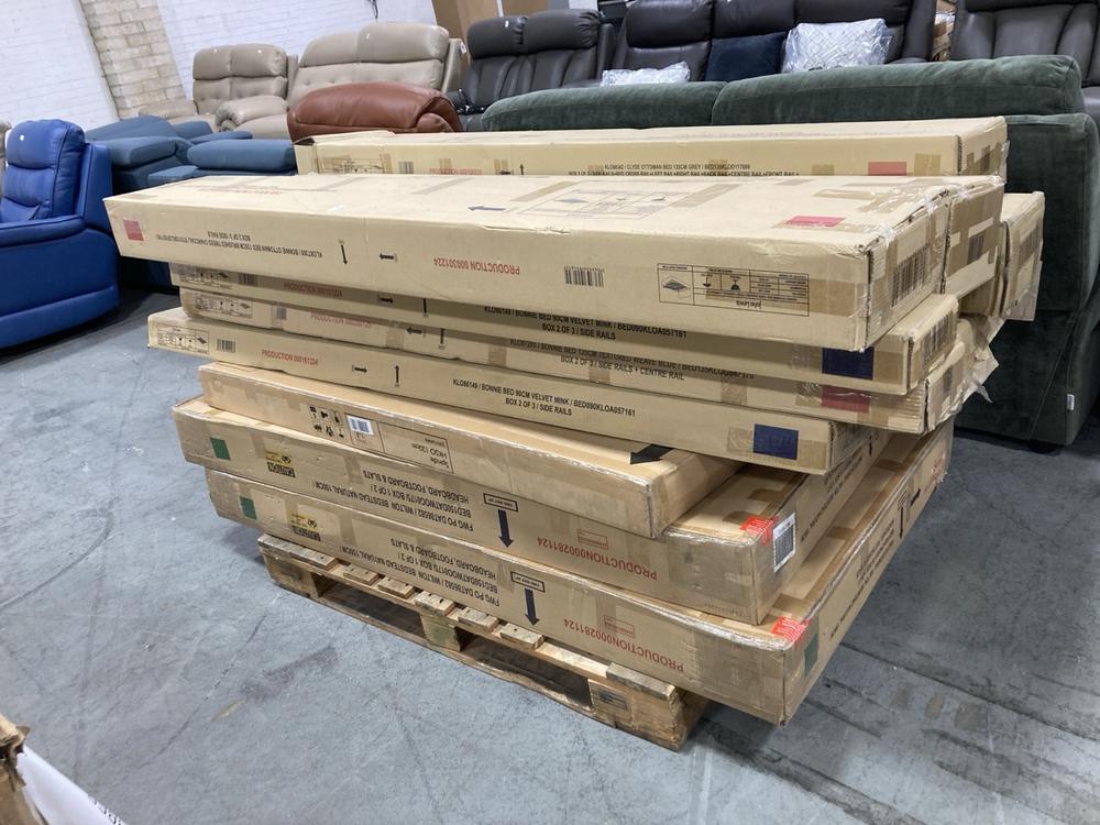 Lot 714  
            Chesterfield SR38 - Collection or Optional Delivery Available 

                
PALLET OF ASSORTED PARTS TO INCLUDE ROUNEN BED 135CM DEEP VELVET ROYAL *BOX 2 OF ...