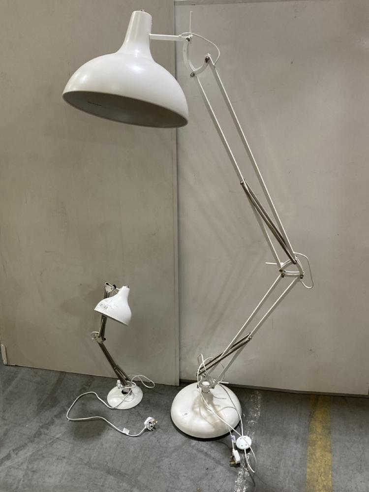 Lot 72  
            Chesterfield SR38 - Collection 

                
DFS LARGE SWING ARM FLOOR LAMP IN WHITE TO INCLUDE DFS SWING ARM TABLE LAMP IN WH...