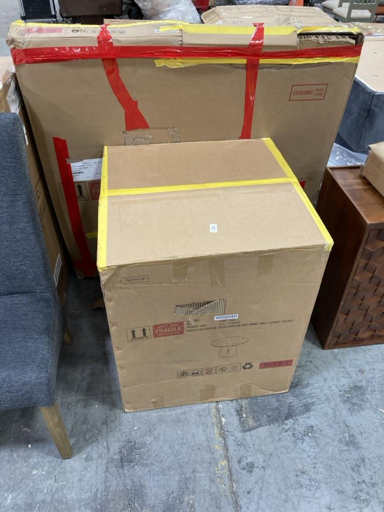 Lot 773  
            Chesterfield SR38 - Collection 

                
DFS PEDESTAL BASE DINING TABLE IN CERAMIC / WALNUT (COLLECTION ONLY) (LOCATION: S...