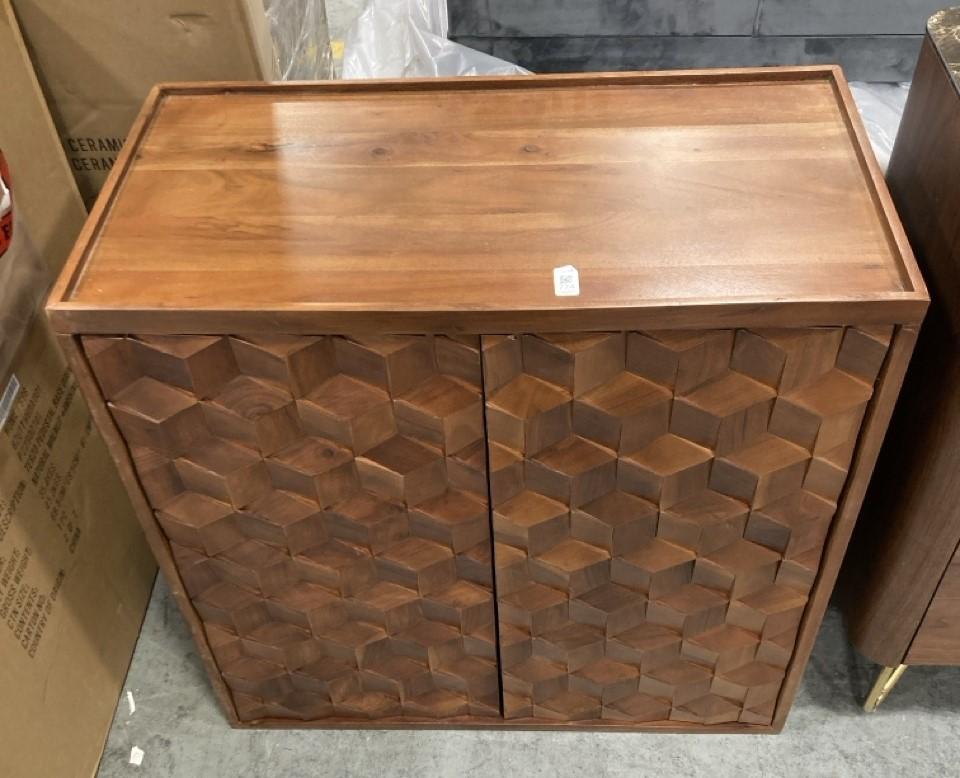 Lot 774  
            Chesterfield SR38 - Collection or Optional Delivery Available 

                
DFS TESSERACT STYLE PATTERNED CABINET IN MAHOGANY STYLE FINISH (LOCATION: SR38 A6)
