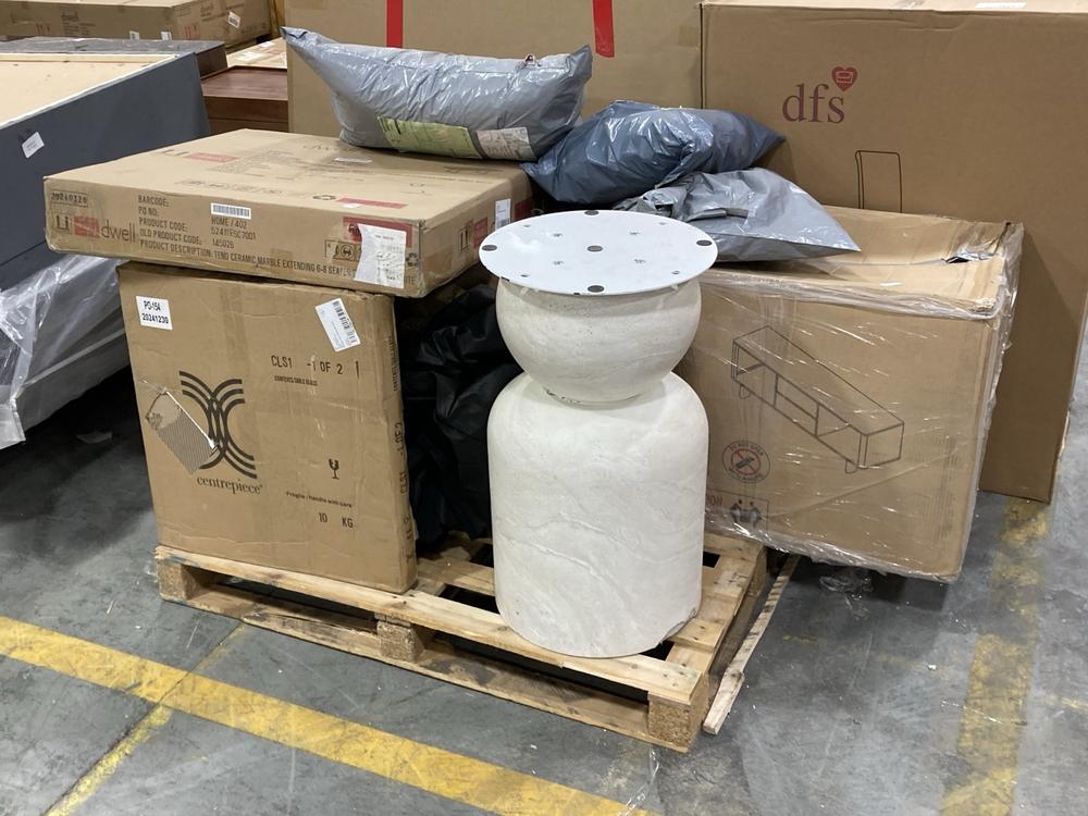 Lot 790  
            Chesterfield SR38 - Collection or Optional Delivery Available 

                
PALLET OF ASSORTED DFS PARTS TO INCLUDE DFS LAMP TABLE *BOX 1 OF 2* (LOCATION: SR...