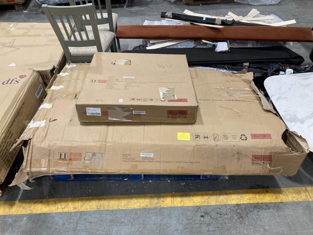 Lot 793  
            Chesterfield SR38 - Collection 

                
DFS CERAMIC MARBLE 6-8 SEATER EXTENDING DINING TABLE IN WHITE (COLLECTION ONLY) (...