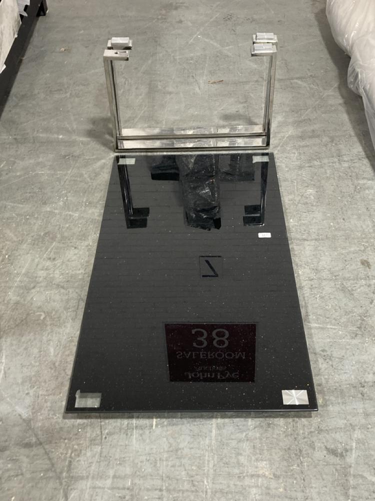 Lot 799  
            Chesterfield SR38 - Collection 

                
DFS COFFEE TABLE IN BLACK GLITTER GLASS / CHROME (COLLECTION ONLY) (LOCATION: SR3...