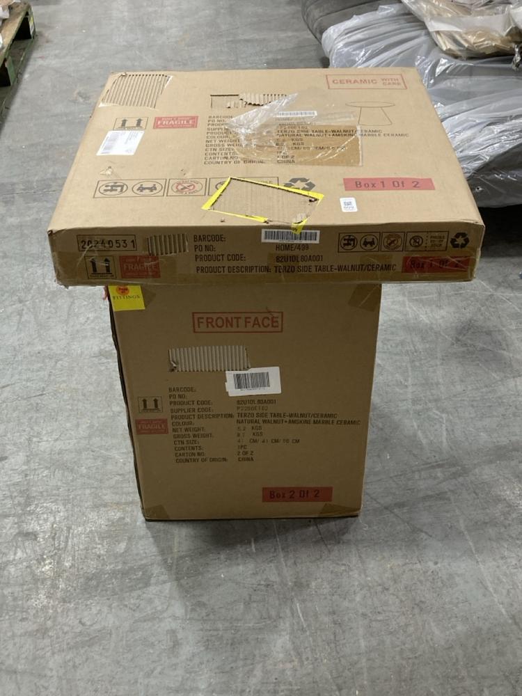 Lot 809  
            Chesterfield SR38 - Collection 

                
DFS SIDE TABLE IN WALNUT / AMSKINE MARBLE CERAMIC (COLLECTION ONLY) (LOCATION: SR...