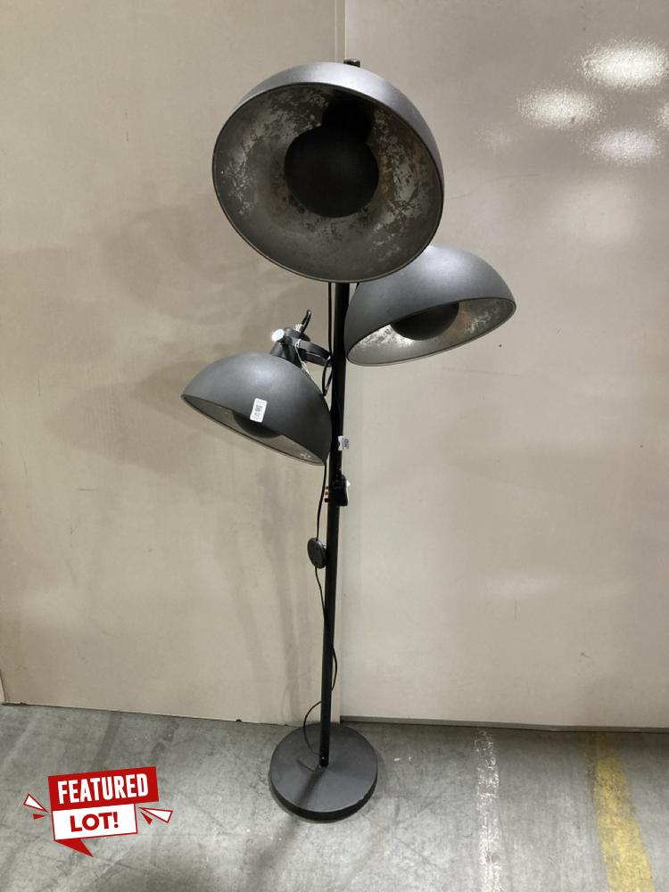 Lot 82  
            Chesterfield SR38 - Collection 

                
DFS ROUNDED BASE 3 LIGHT FLOOR LAMP IN BLACK (COLLECTION ONLY) (LOCATION: SR38 B12)