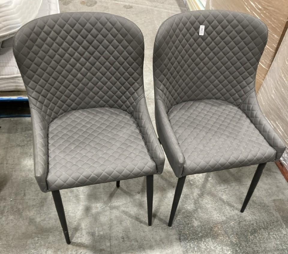 Lot 860  
            Chesterfield SR38 - Collection or Optional Delivery Available 

                
SET OF 2 DIAMOND STITCHED UPHOLSTERED DINING CHAIRS IN GREY LEATHER STYLE FINISH ...