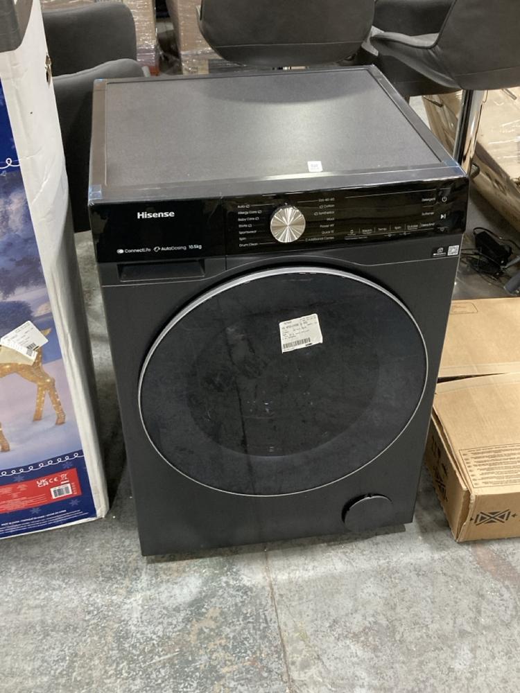 Lot 864  
            Chesterfield SR38 - Collection or Optional Delivery Available 

                
HISENSE 10.5KG FREESTANDING WASHING MACHINE IN BLACK - MODEL NO. WF5S1045BB - ORI...