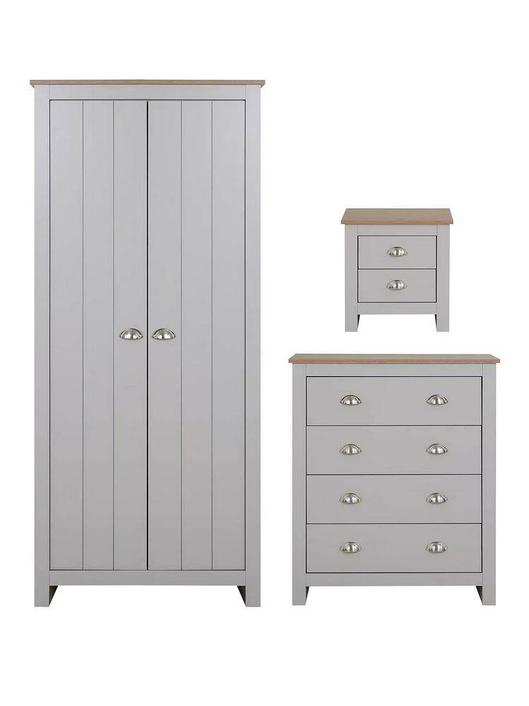 Lot 889  
            Chesterfield SR38 - Collection or Optional Delivery Available 

                
ATLANTA 3 PIECE PACKAGE - 2 DOOR WARDROBE, 4 DRAWER CHEST & 2 DRAWER BEDSIDE IN L...