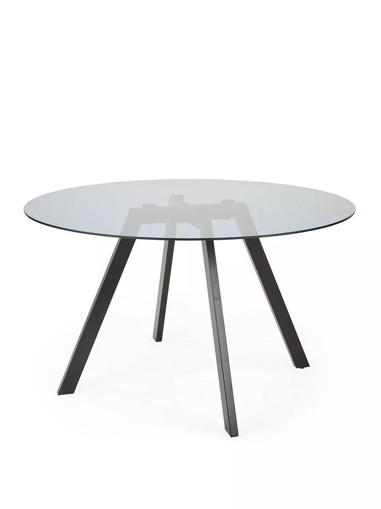Lot 905  
            Chesterfield SR38 - Collection 

                
MARLOW 130CM ROUND SMOKED GLASS DINING TABLE IN BLACK - ORIGINAL RRP £349 (COLLEC...