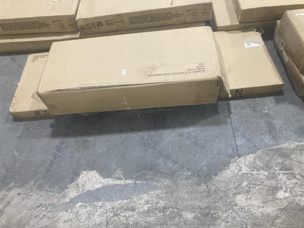 Lot 942  
            Chesterfield SR38 - Collection or Optional Delivery Available 

                
ATLANTA 3 PIECE 3 DOOR WARDROBE IN WHITE ( BOX 2/3 3/3 ) - ORIGINAL RRP £279 (LOC...