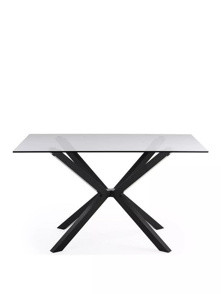 Lot 949  
            Chesterfield SR38 - Collection 

                
CHOPSTICK 130 CM RECTANGULAR GLASS TOP DINING TABLE IN BLACK - ORIGINAL RRP £249 ...