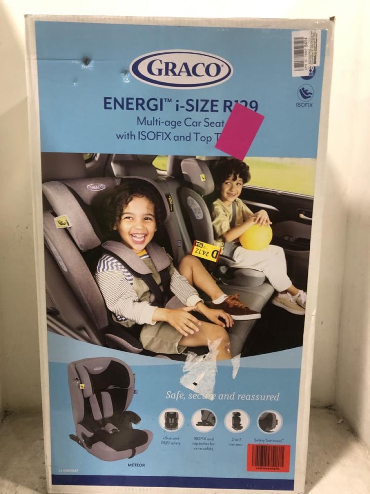 Lot 1002  
            Chesterfield SR45 - Parcel Delivery Only 

                
GRACO ENERGI I-SIZEW R29 MULTI-AGE CAR SEAT (LOCATION: D8)