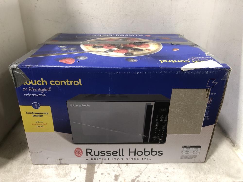 Lot 1004  
            Chesterfield SR45 - Parcel Delivery Only 

                
RUSSELL HOBBS TOUCH CONTROL 20 LITRE DIGITAL MICROWAVE (LOCATION: D8)