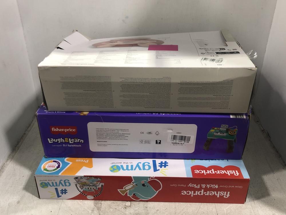Lot 1020  
            Chesterfield SR45 - Parcel Delivery Only 

                
3X ASSORTED TOYS TO INCLUDE FISHER PRICE GLOW AND GROW KICK & PLAY (LOCATION: D9)