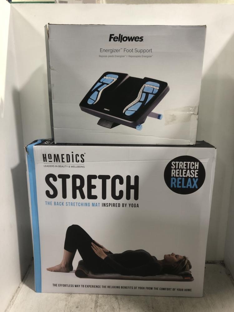 Lot 1023  
            Chesterfield SR45 - Parcel Delivery Only 

                
HOMEDICS STRETCH THE BACK STRETCHING MAT TO INCLUDE FELLOWS ENRGIZER FOOT SUPPORT...
