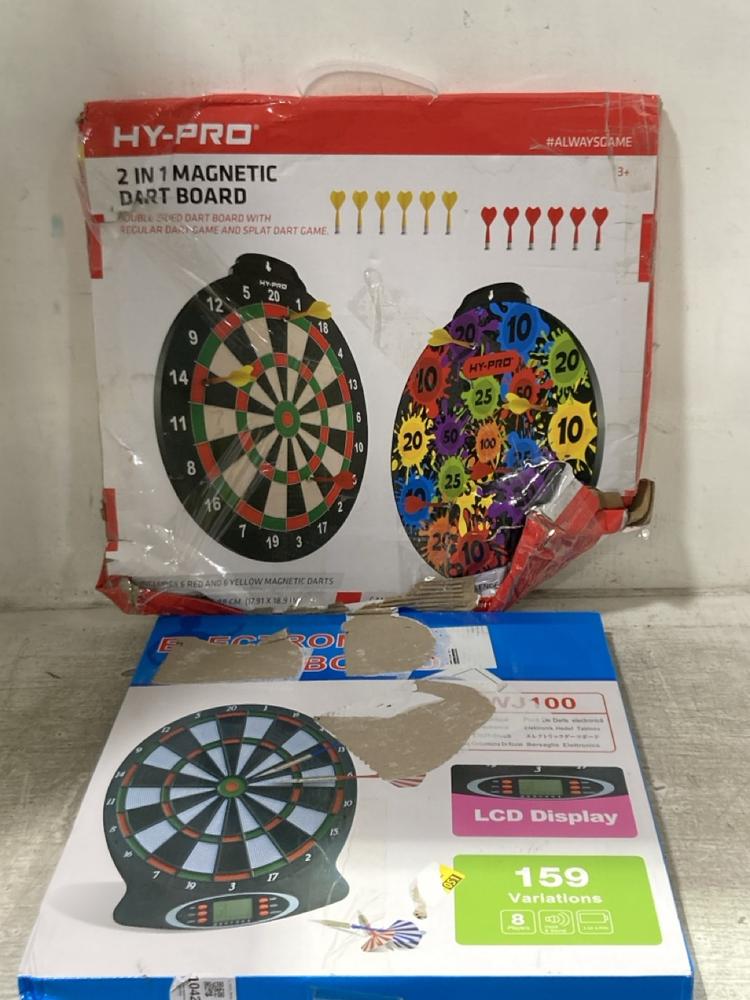 Lot 1042  
            Chesterfield SR45 - Parcel Delivery Only 

                
HY-PRO 2 IN 1 MAGNETIC DARTBOARD TO INCLUDE WJ100 ELECTRNIC DARTBOARD (LOCATION: ...