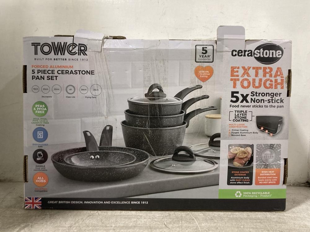 Lot 1043  
            Chesterfield SR45 - Parcel Delivery Only 

                
TOWER 5 PIECE FORGED ALUMINIUM 5 PIECE CERASTONE PAN SET (LOCATION: D10)