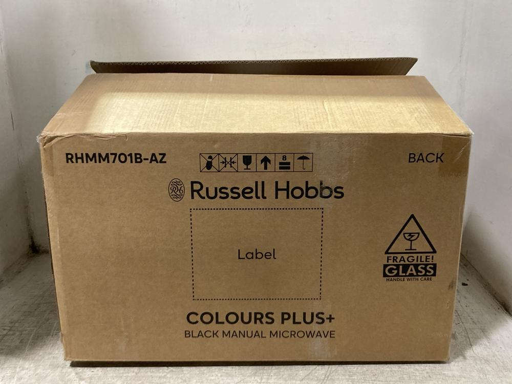 Lot 1057  
            Chesterfield SR45 - Parcel Delivery Only 

                
RUSSELL HOBBS COLOUR PLIUS BLACK MANUAL MICROWAVE RHMM701B-AZ (LOCATION: D10)