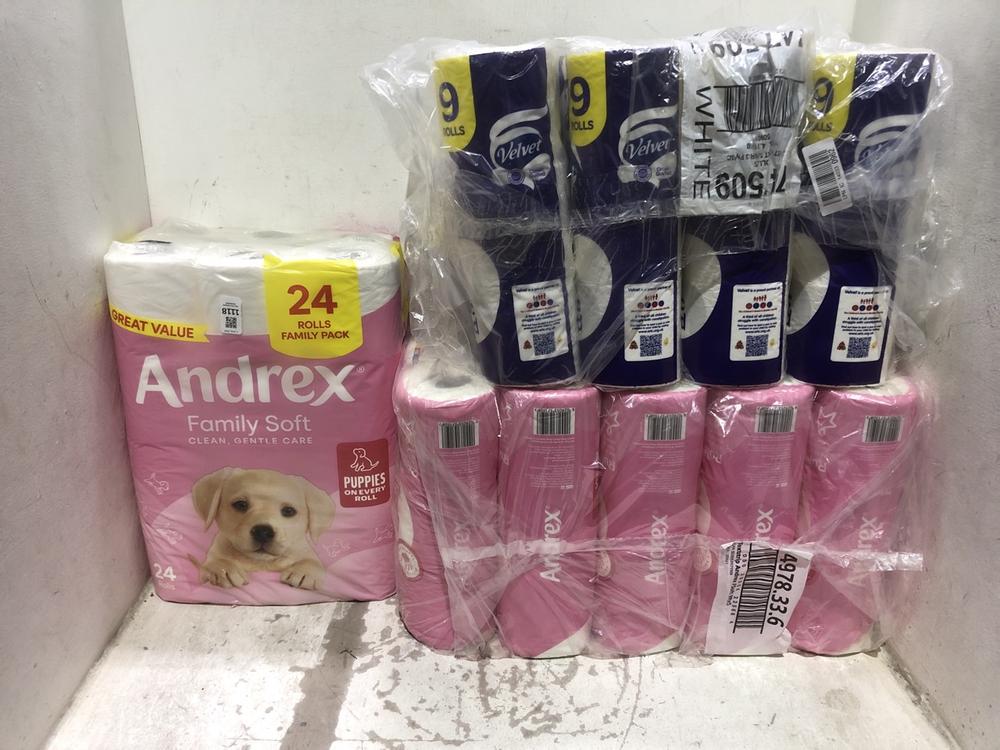 Lot 1118  
            Chesterfield SR45 - Parcel Delivery Only 

                
3X ASSORTED TOILET ROLL TO INCLIUDE 5 PACK ANDREX FAMILY SOFT 9 ROLLS (LOCATION: C3)