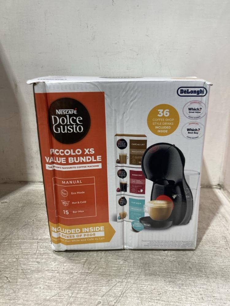 Lot 1146  
            Chesterfield SR45 - Parcel Delivery Only 

                
NESCAFE DOLCE GUSTO PICCOLP XS VALUE BUNDLE (LOCATION: C5)