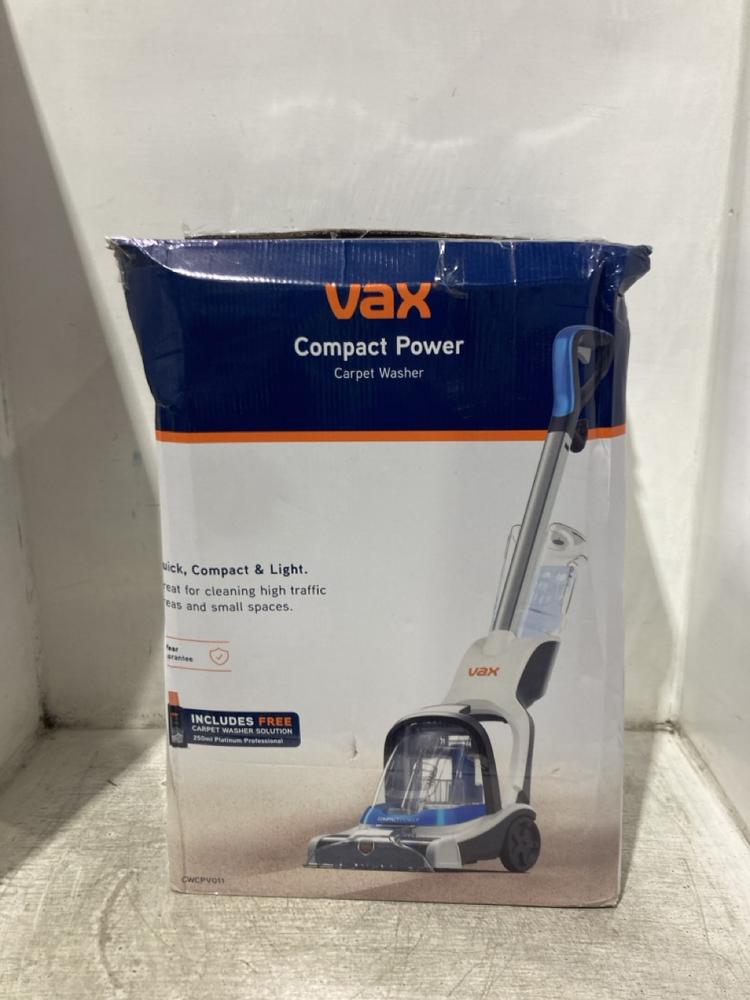 Lot 1152  
            Chesterfield SR45 - Parcel Delivery Only 

                
VAX COMPACT POWER CARPET WASHER CWCPV011 (LOCATION: C5)